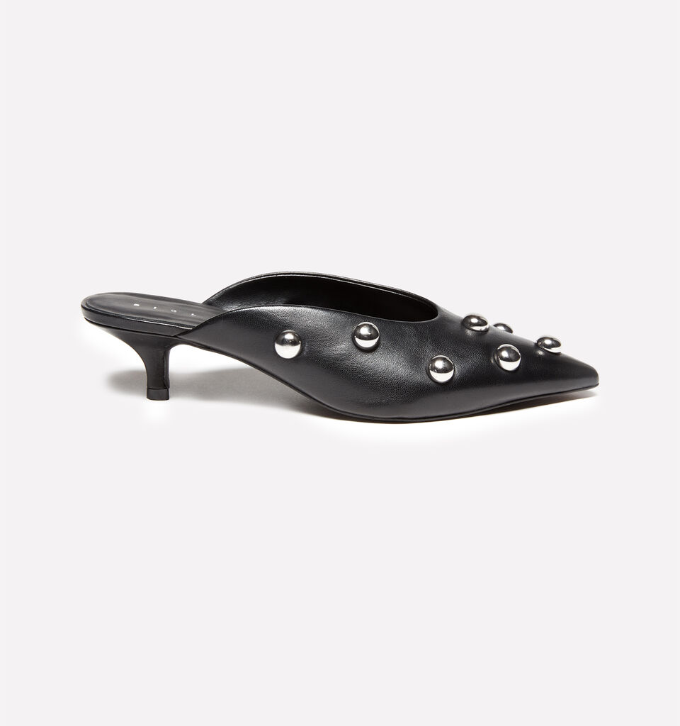 Black mules in 100% leather with cabochon - women's heels - Black | Sisley image number 2